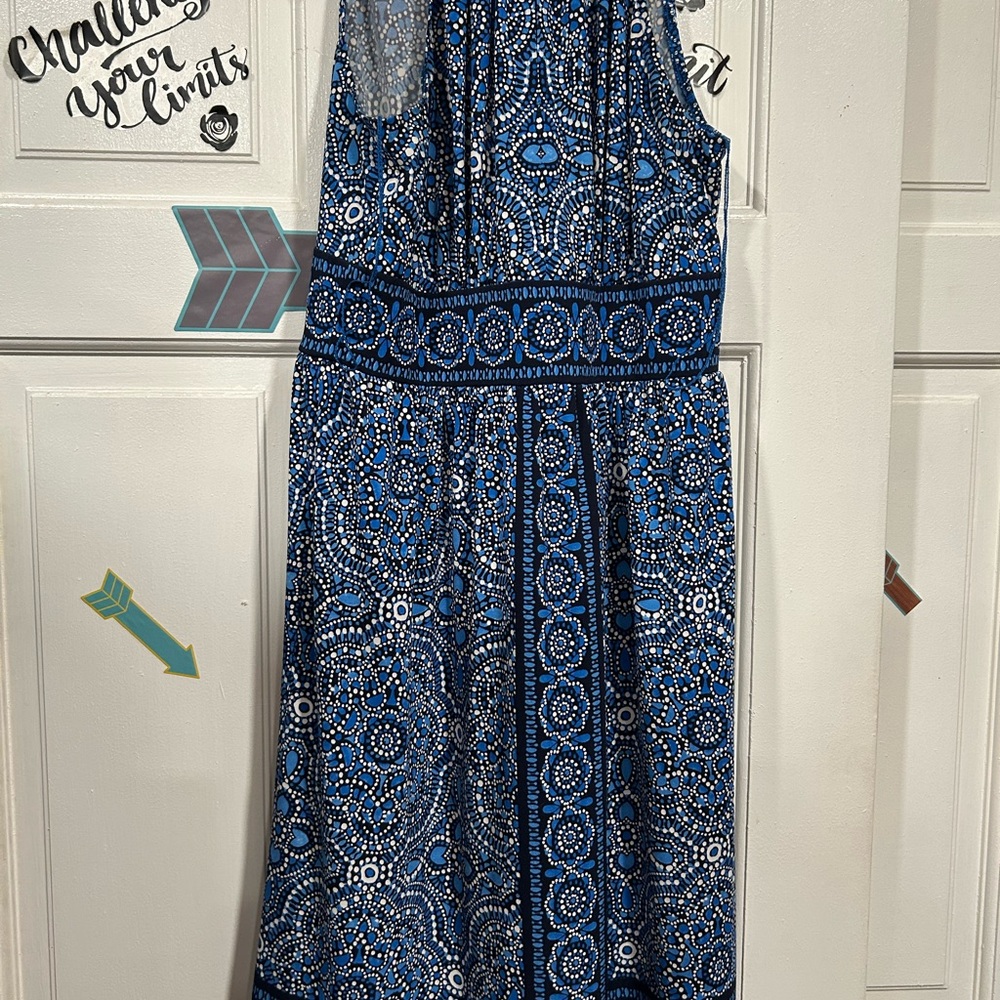 London Times Navy and White Geometric Midi Dress